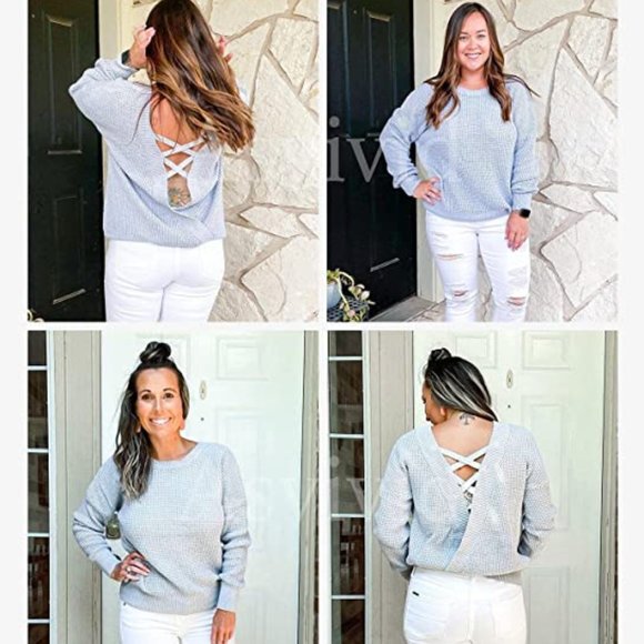Ladies Crisscross V-back Sweater - Picture 1 of 5